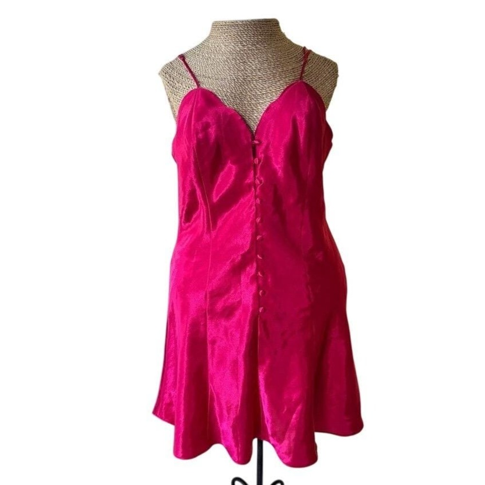 Vintage Victoria's Secret Satin Slip Dress Hot Pink M‎ Button Front Y2K Lingerie